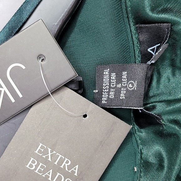 𝅺JKARA Hunter Asimetrical Green Chiffon Beaded  Embellished Gown - Picture 17 of 17